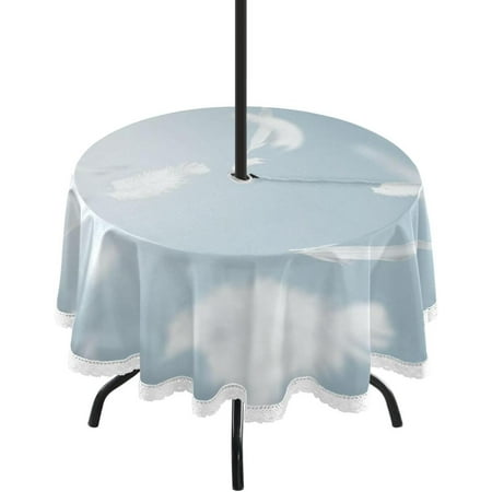 

Hyjoy 60 White Feather Round Tablecloth Outdoor Table Covers with Umbrella Hole and Zipper for Kitchen Dining Picnic Party Home Decor