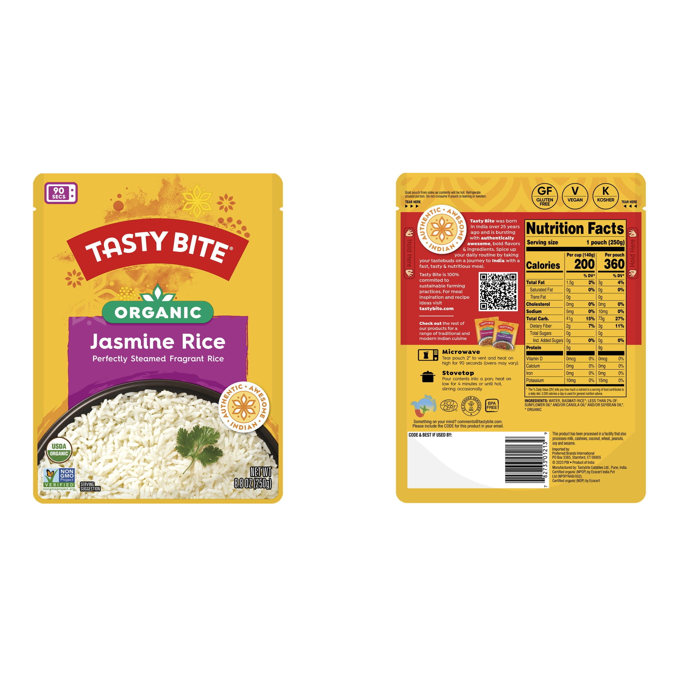 (5 pack) Tasty Bite Organic Jasmine Rice 8.8oz - Fragrant jasmine rice