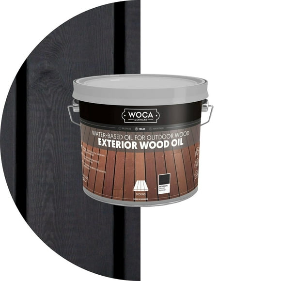 WOCA Denmark - Exterior Wood Oil - Water Based Penetrating Stain for Outdoor Wood Decks, Fences, Siding and Furniture - 2.5L - Anthracite