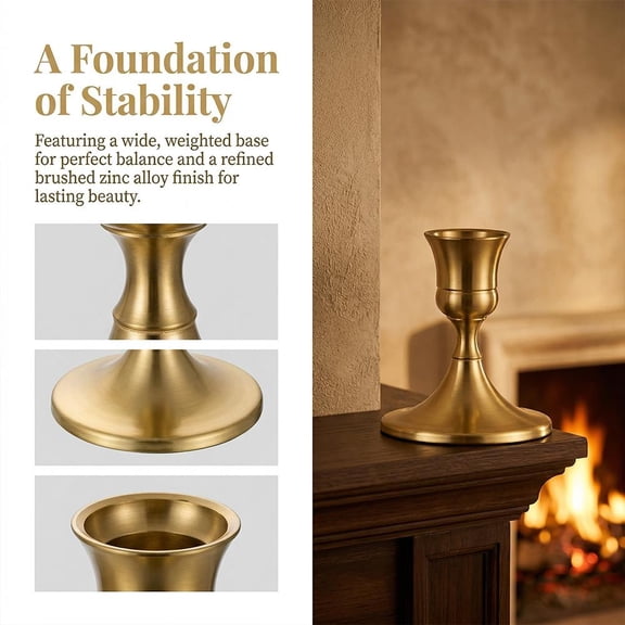 Copper Candlestick Holder, Classic Taper Candle Holder with Wide Base, Elegant Table Centerpiece Decor for Dining Home and Events