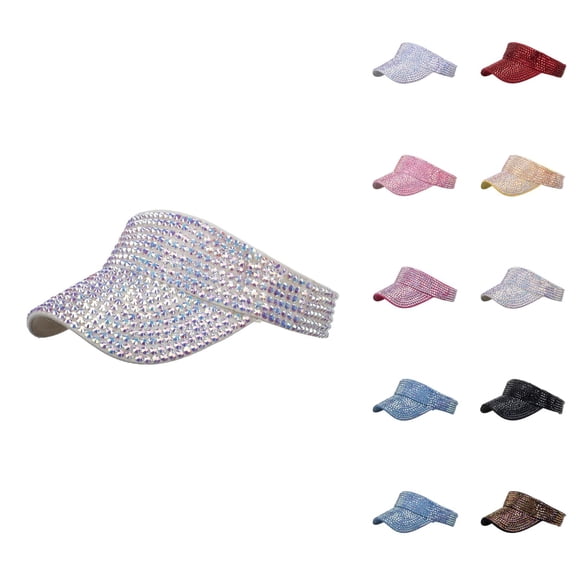 Sun Visor Hat for Women Shiny Rhinestone Adjustable Summer Sun Hat