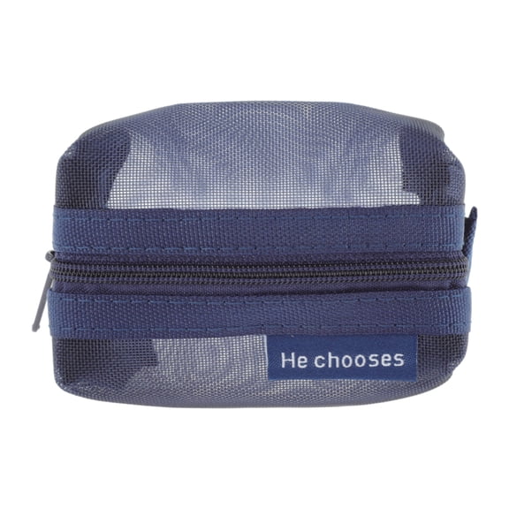 Unique Bargains 1 Pc Lightweight Square Mesh Makeup Bag for Business Travel Nylon Blue