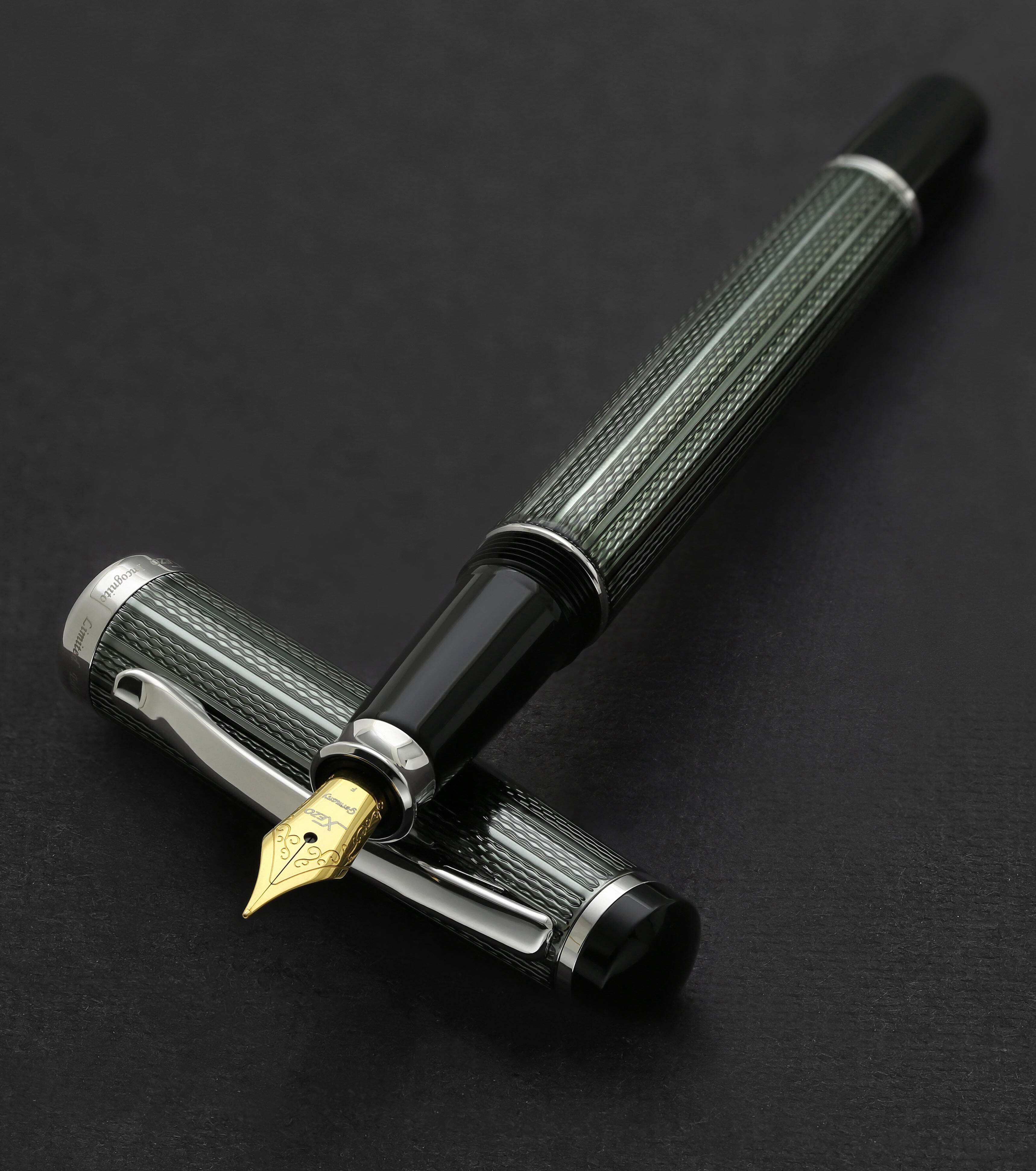 Xezo Incognito™ Diamond-Cut Lacquered Brass Fountain Pen (Fine Nib) - Zinc Green
