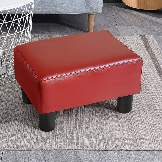 Modern Small Artificial Leather Footstool, Rectangular Sofa Stool, Red