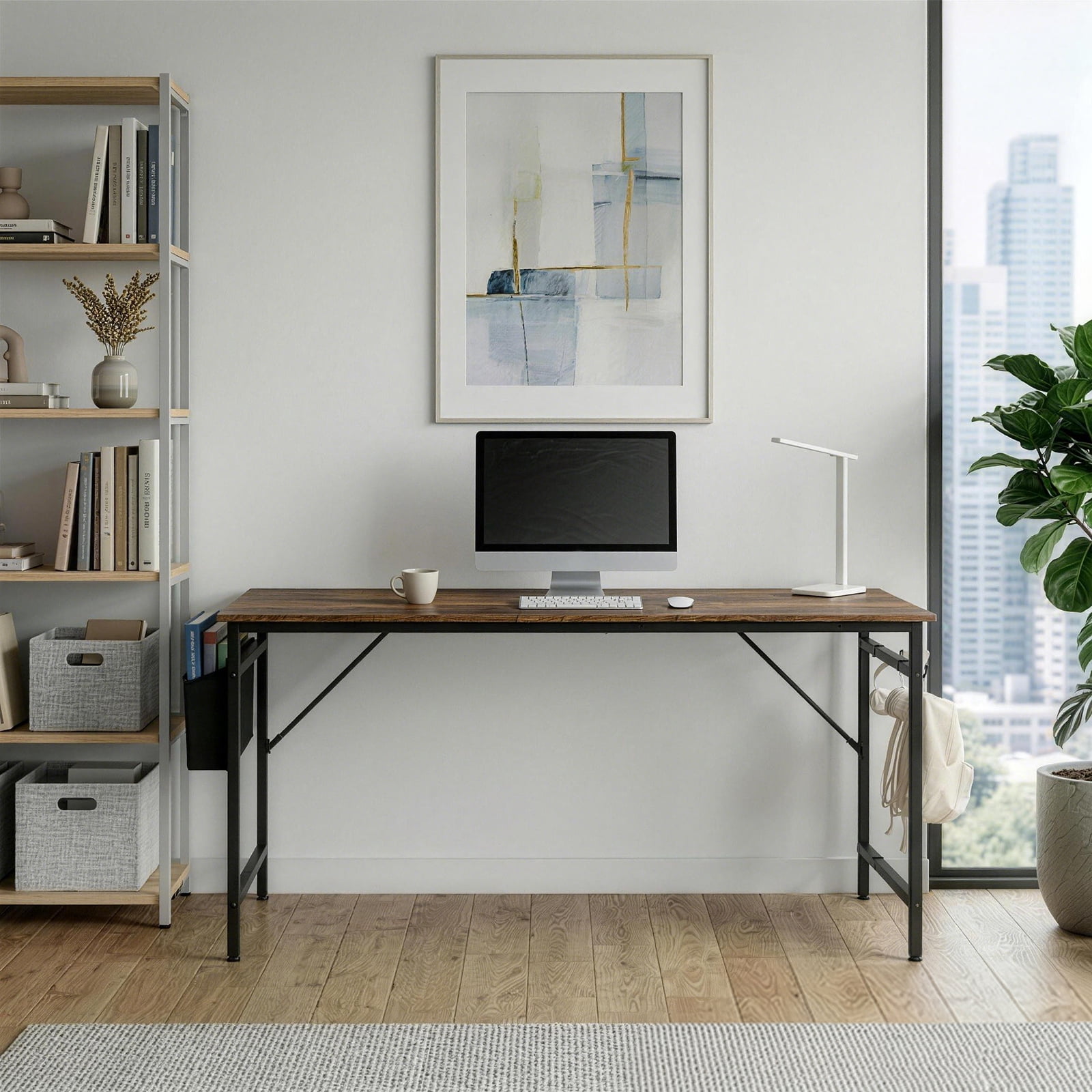Computer Desk, Particle Board with Under-Desk Storage Shelf, Sturdy Iron Frame, Spacious Desktop for Home Office/Gaming