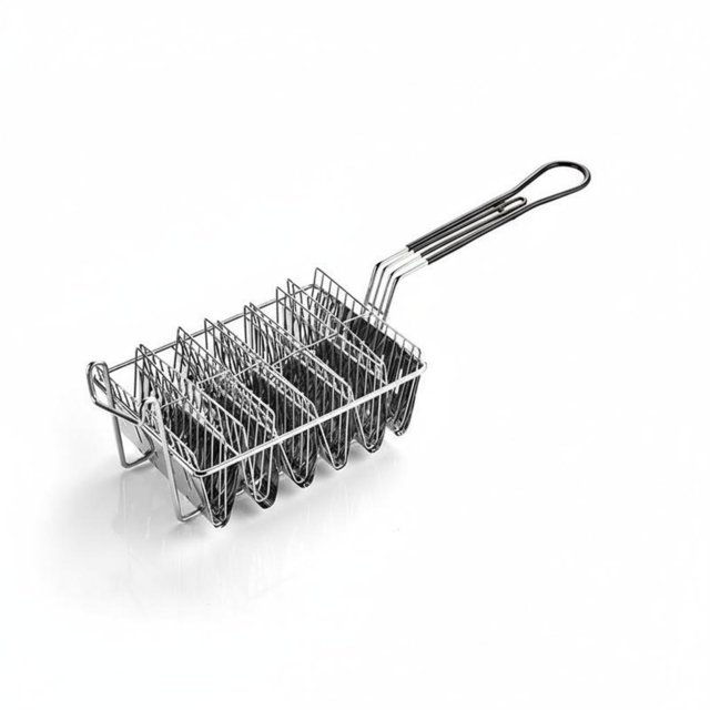 predolo Cesta Freidora para Tacos Mango Desmontable Cesta para Freír Tacos Acero Inoxidable Freidora de Conchas de Taco para Cocina Comercial, Restaurante