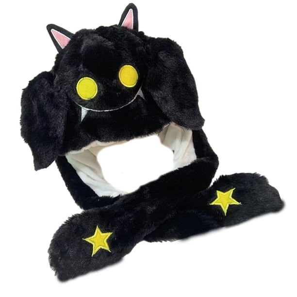 Gorro saltarín con orejas de peluche, divertido y móvil, cómodo y cálido, accesorio para disfraz. Negro