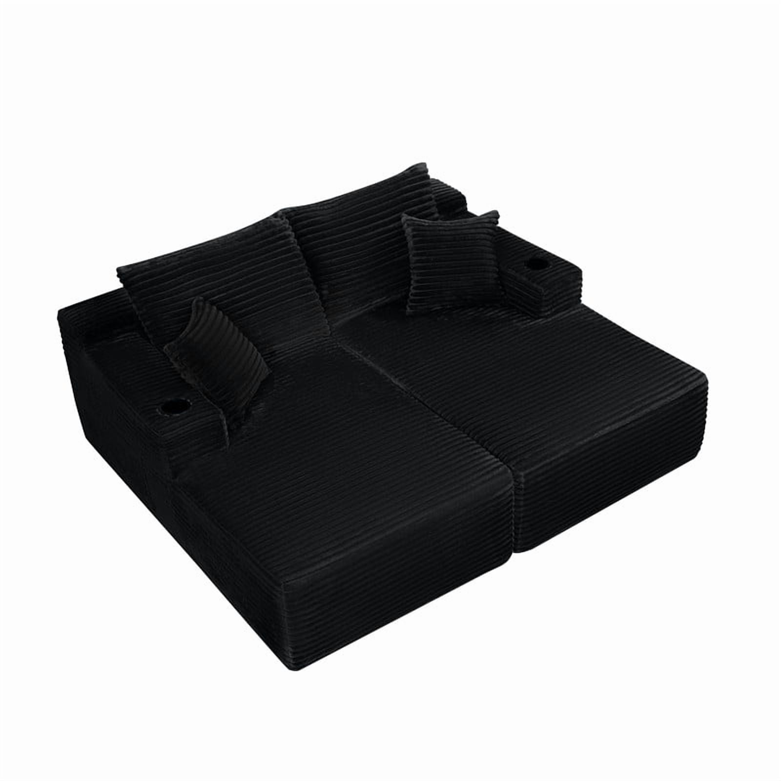 2-Seater Double Chaise Lounge, Deep Seat Upholstered Floor Couch, Boneless Loveseat Sofa with Cup Holder & Storage Pocket