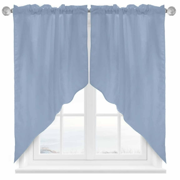 Light Blue Swag Valances for Windows 2 Pack Solid Color Swag Kitchen Curtains 36 Inches Long Rod Pocket Short Window Treatment for Kitchen Bathroom 36"x36"