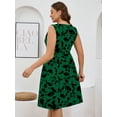 thumbnail image 5 of SHOWMALL Plus Summer Floral Dresses for Women Sleeveless Casual Loose Green Silhouette 2X Flowy Pleated Button Down Midi Dress with Pockets, 5 of 5
