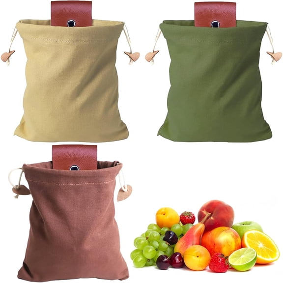 Foraging Bag Set, 3 Pcs Waxed Canvas Mushroom Pouch, Collapsible Bushcraft Belt Bag for Camping