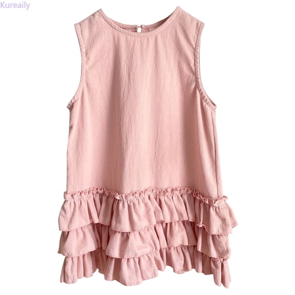 Kureaily Children's Cotton And Linen Lace Dress Vest Dress Sleeveless Dress Princess Dress Little Girl Dress For Children From 1 To 6 Years Old 6-12 Months