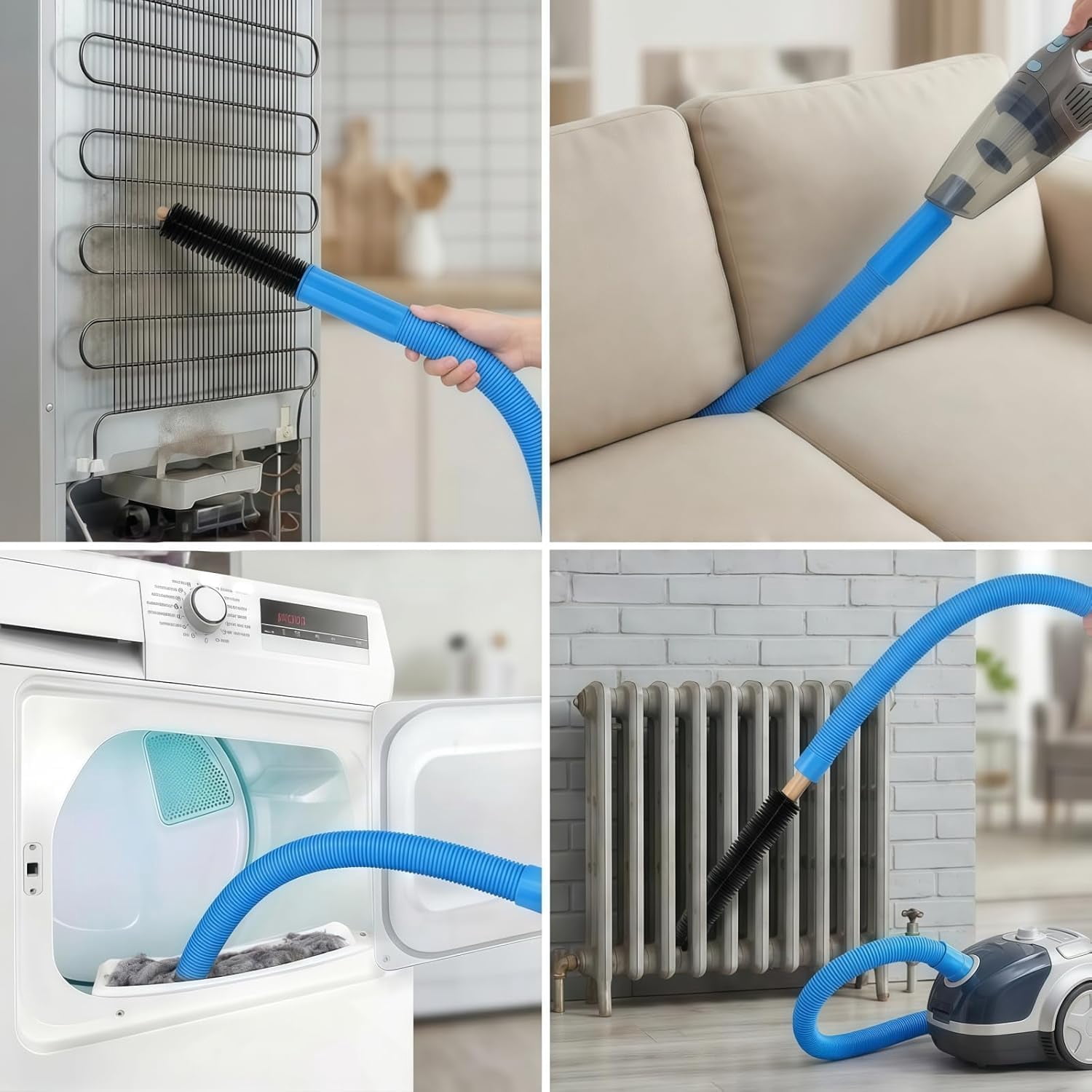 Universal Dryer Vacuum Attachment,Dryer Vent Cleaner Kit with Long Flexible Hose & Brush, Fits All Vacuums for Deep Cleaning Lint, Debris from Dryer Vent, Refrigerator Coils & Tight Spaces.