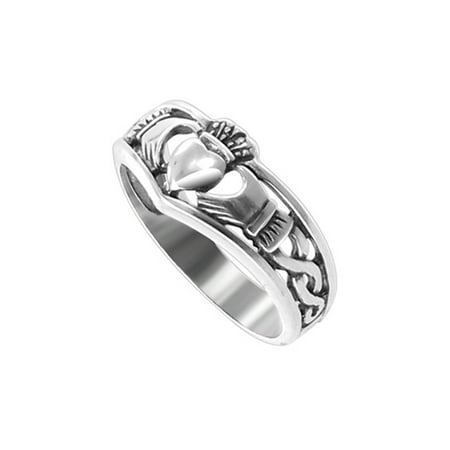 - 925 Sterling Silver Crowned Heart Friendship and Love Irish Claddagh Ring