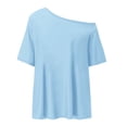 thumbnail image 5 of idosla Womens Off the Shoulder Tops Oversized T-Shirts Short Sleeve Tees Summer 2026 Casual Spring Clothes (Light Blue, XXL), 5 of 5