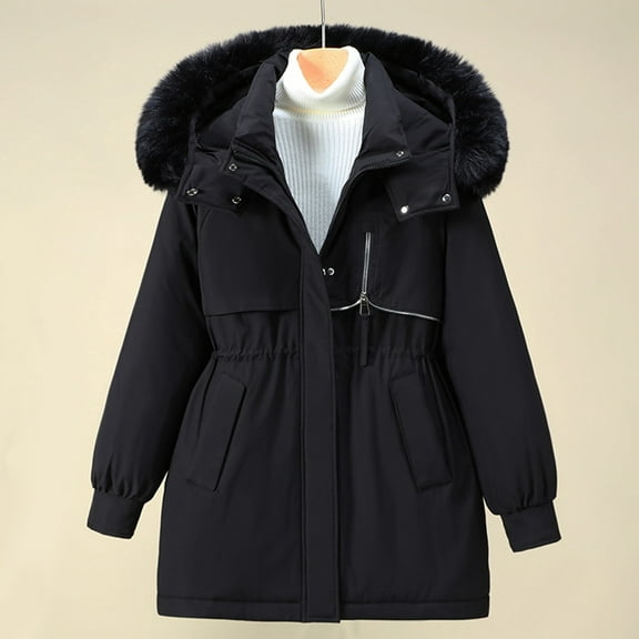 qolati Women's Long Winter Down Coats Thicken Fleece Lined Warm Puffer Jackets Plus SizeWaterproof Long Sleeve Full Zipper Buttons Parkas Jacket Outerwear