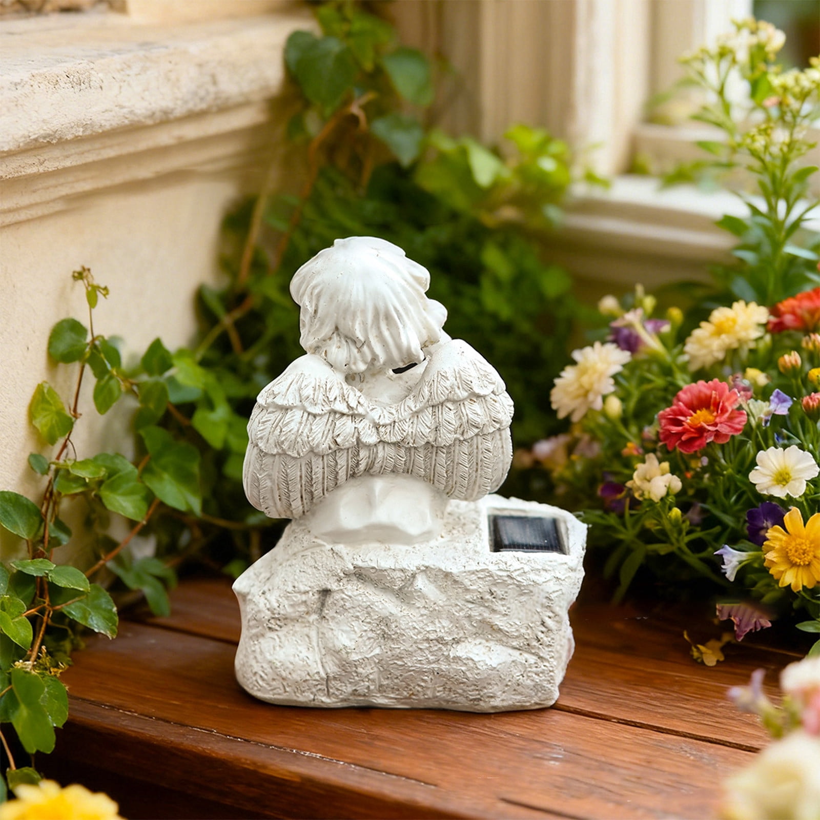 KUKIDSVO Vintage Resin Solar Angel Garden Sculpture for Outdoor Yard Patio Lawn Landscape Home Decor
