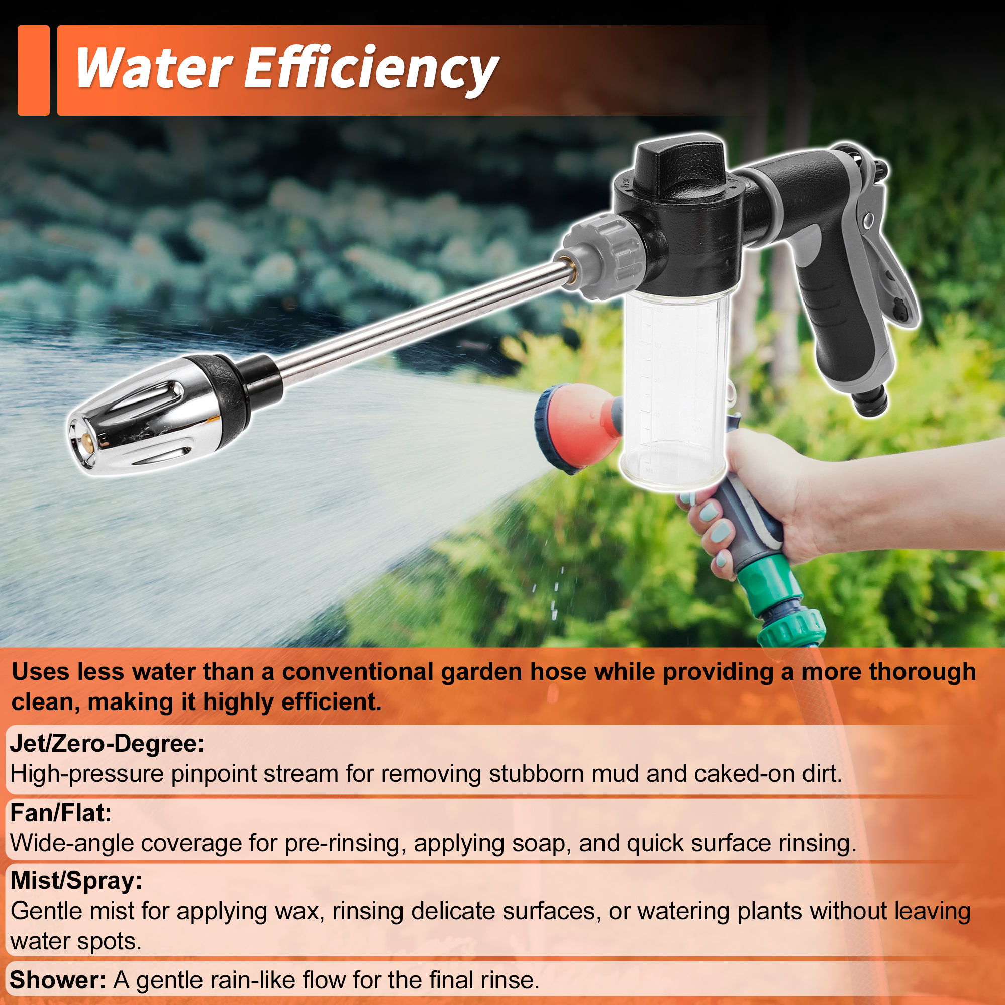 Unique Bargains Heavy Duty Water Hose Nozzle High Pressure Car Garden Hose Nozzle Adjustable Hand Sprayer for Gardening Vehicle Outdoor Washer Pet Showering Black