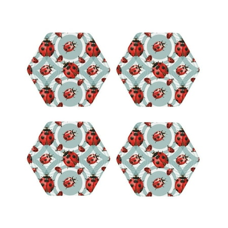 

Fuzoiu Insects Print Leather Coasters Set Drink Coasters Set of 4 for Tabletop Protection Durable PVC Coasters Home Décor and Housewarming Gift-Hexagon