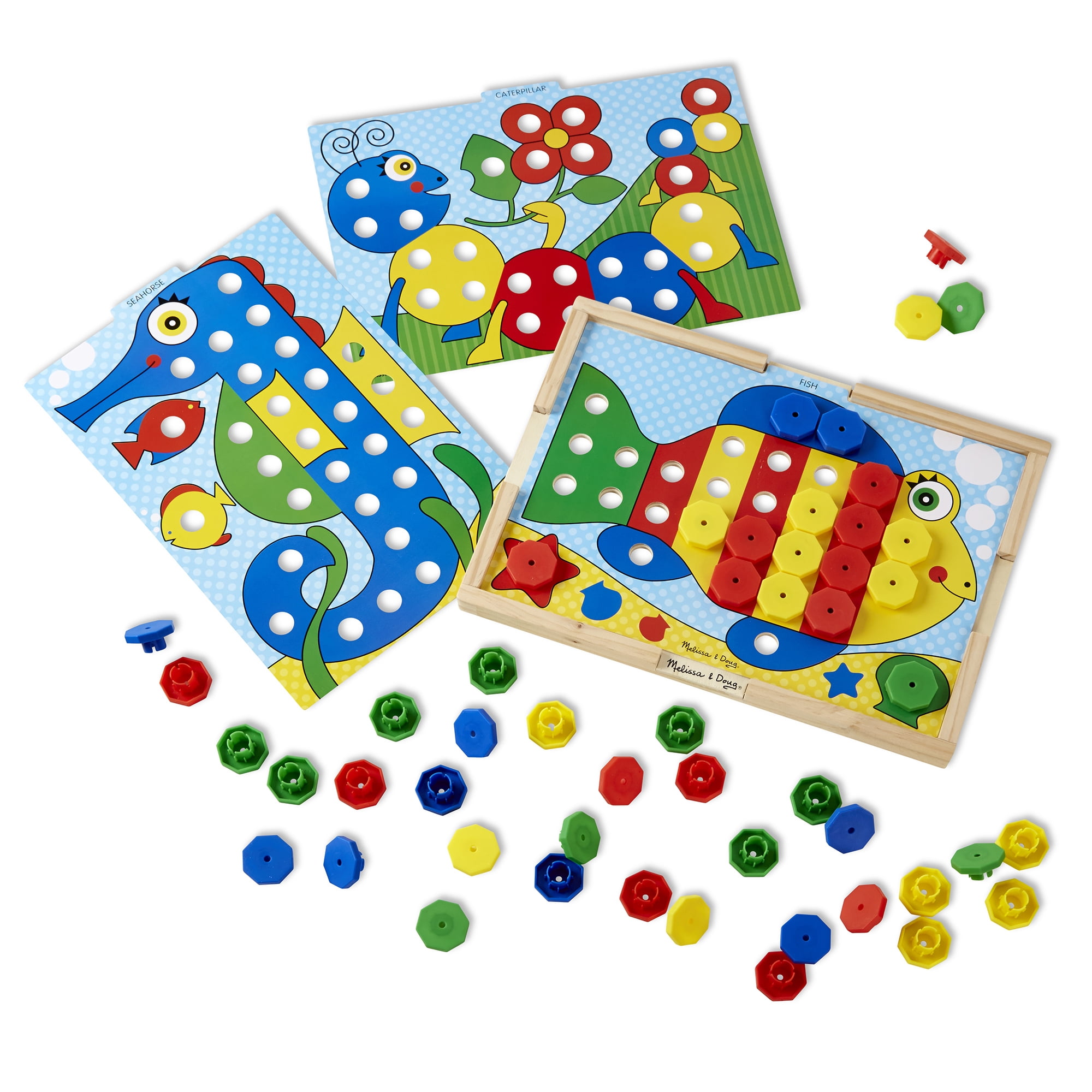 Melissa & Doug Beginner Pattern Wood Blocks 30 Shapes 10 Boards 2 Toddler 2015 for sale online 