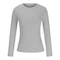 thumbnail image 4 of VEKDONE Womens Ribbed Knit Long Sleeve Shirts Slim Fitted Stretchy Tight Tops Basic Solid Color Tees Fall Soft Comfy Yoga Cropped Tops, 4 of 6