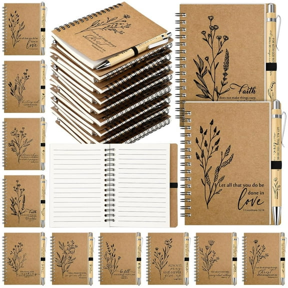 40 Pcs Bible Verse Spiral Notebook with Bamboo Christian Pen Aesthetic Religious Notepad Journal Clergy Appreciation Christian Gift Bulk for Pastor Sunday School Teacher Wife Mom Dad (Classic Style)