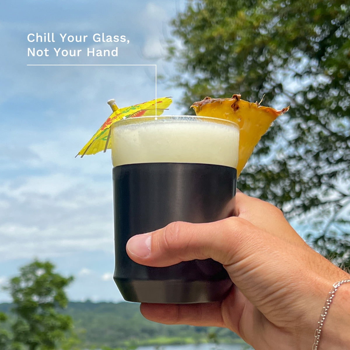 Elevated Craft 12oz Hybrid Rocks Glass – Insulated Stainless Steel Cocktail Glass, Double Old Fashioned Lowball for Whiskey Bourbon, Black