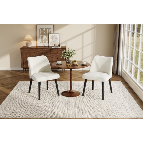 Modern Upholstered Dining Chairs Set of 2 Curved Velvet Fabric Metal Frame Armless Design Stylish Comfortable for Dining Room Kitchen Living Room Bedroom Restaurant White