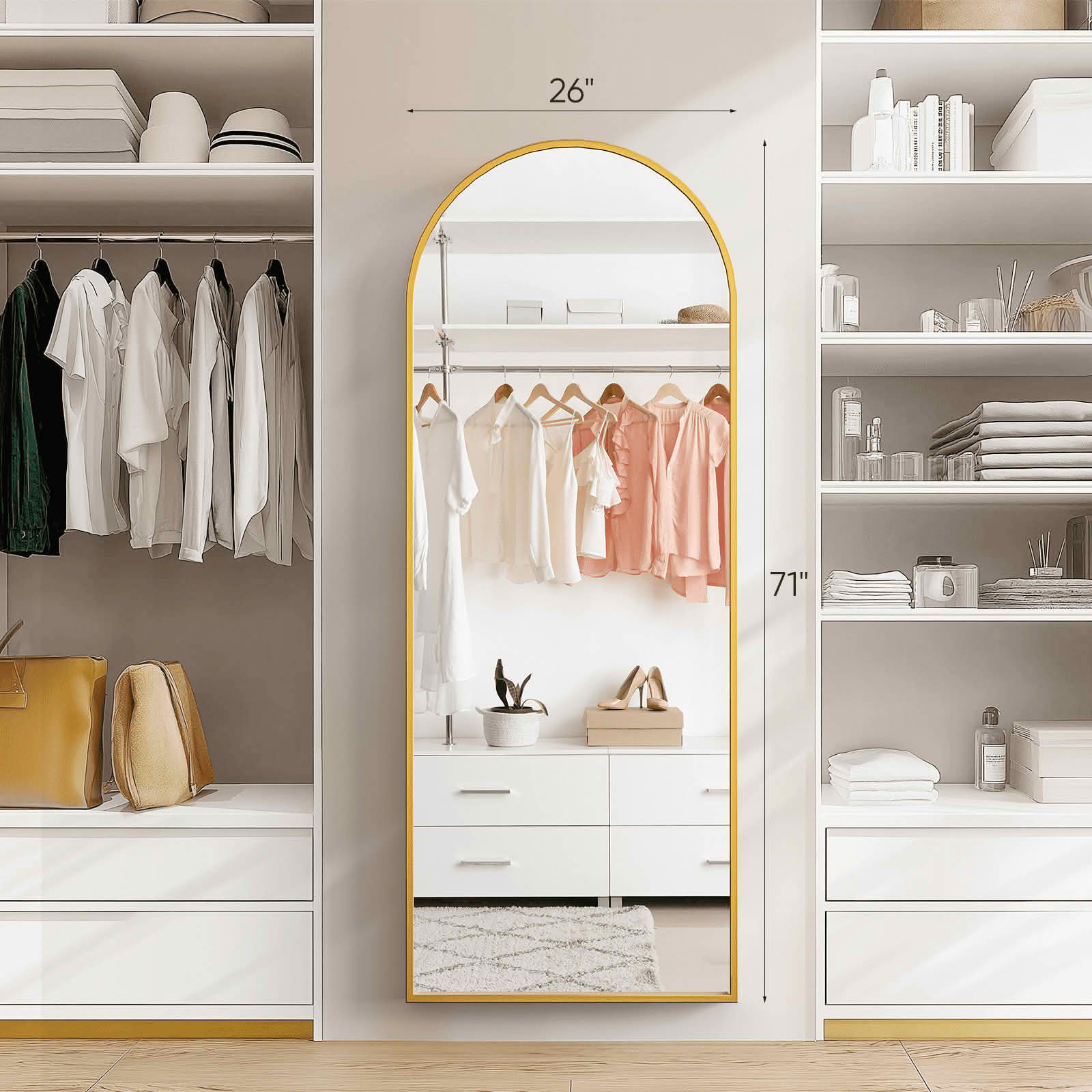MAYEERTY 71 X 26 Inch Arched Full Length Mirror, Standing Hanging Leaning Wall Mirror
