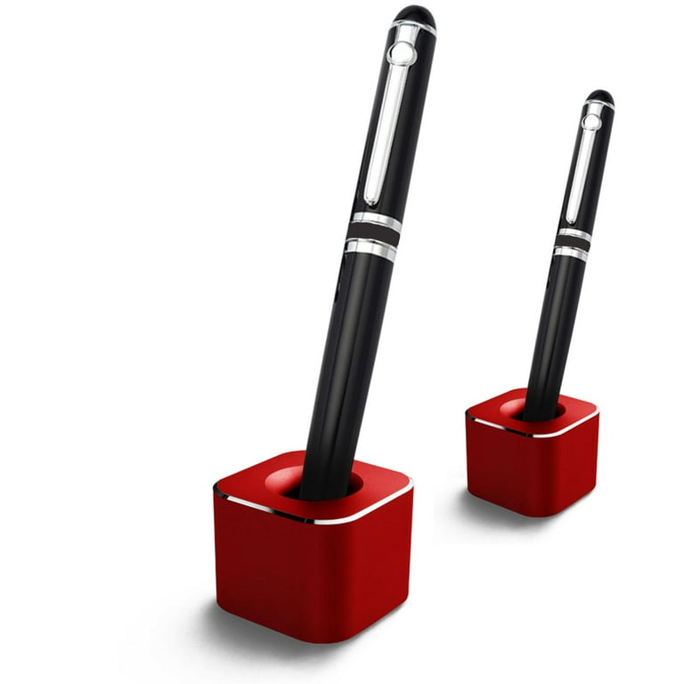 Single Pen Holder Metal Pen Stand Accessoires Decoration Gift Square Pen  Holder Base Pen Holder for Games Desktop Students and Office Adults , red 