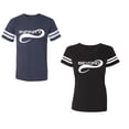 thumbnail image 1 of To Infinity And Beyond Unisex Couple Matching Cotton Jersey style T-Shirt Contrasting stripes on sleeves (Men Navy / Women Black) (Men S / Women S), 1 of 3