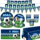 thumbnail image 1 of El juego de decoraciones para fiesta de cumpleaños de fútbol incluye platos, servilletas, vasos, pancarta y mantel para decoraciones de cumpleaños con temática deportiva de fútbol, para 16 personas., 1 of 9