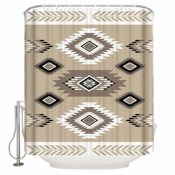 Fabric Shower Curtain, Southwestern Native Geometric Boho Khaki Bathroom Curtain with 12 Hooks Waterproof No Bad Odor Machine Washable Bath Curtains for Bathroom, Spa Room, 72"x78"