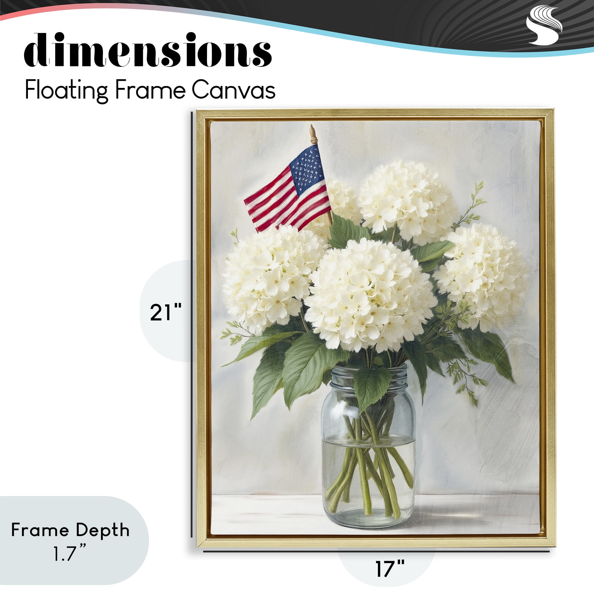 Stupell Industries Festive Patriotic Hydrangea Gold Framed Floater Canvas Wall Art, design by Kim Allen