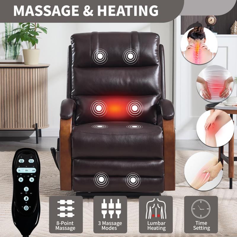 Power Blue Chenille Lift Recliner Chair Dual Motor Infinite Position Up to 350 LBS with Solid Wood Armrests, Heat Massage and Heavy Duty Motion Mechanism