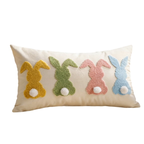 3D Embroidered Tufted Easter Bunny Pillow Cover 50*30cm Decorative Throw Pillowcase for Easter Decor & Living Room Sofa & Bedroom | Easter Basket Stuffer Gift