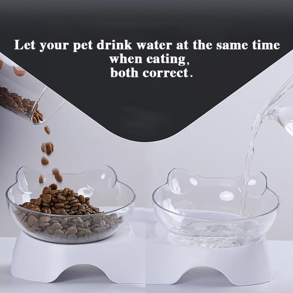 Cat Dog Bowls Elevated Cat Food Water Bowls Detachable Dog Glass Feeder Bowl Cat No-Spill Cat Food Water Bowls Set for Cats and Small Dog
