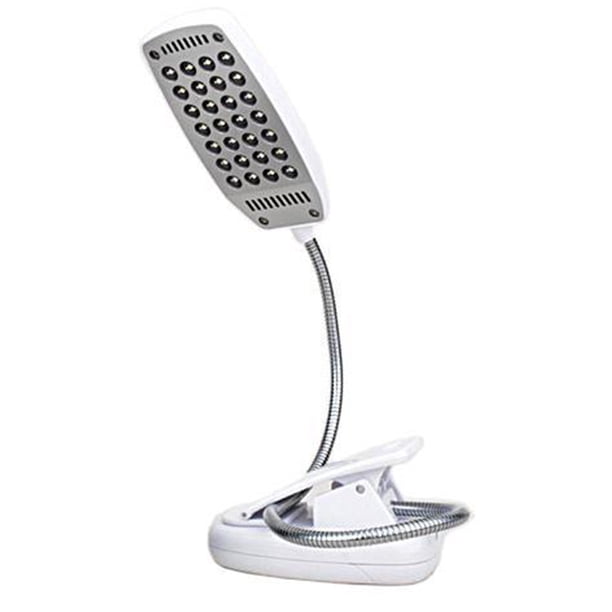 Luz de teclado de escritorio alimentada por USB y batería - Abrazadera de mesa/cabecero y cuello de cisne flexible con 28 perlas LED en 3 niveles de brillo para facilitar la lectura Adepaton 2034397-2