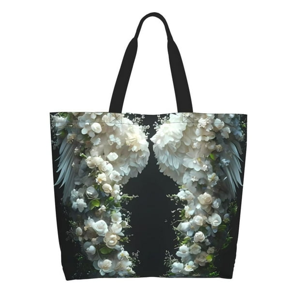 Easygdp Floral Angelic White Wings Bolsas Tote para Mujer, Bolsos de Hombro para Viaje, Bolsos de Mano de Gran Capacidad para Compras y Trabajo