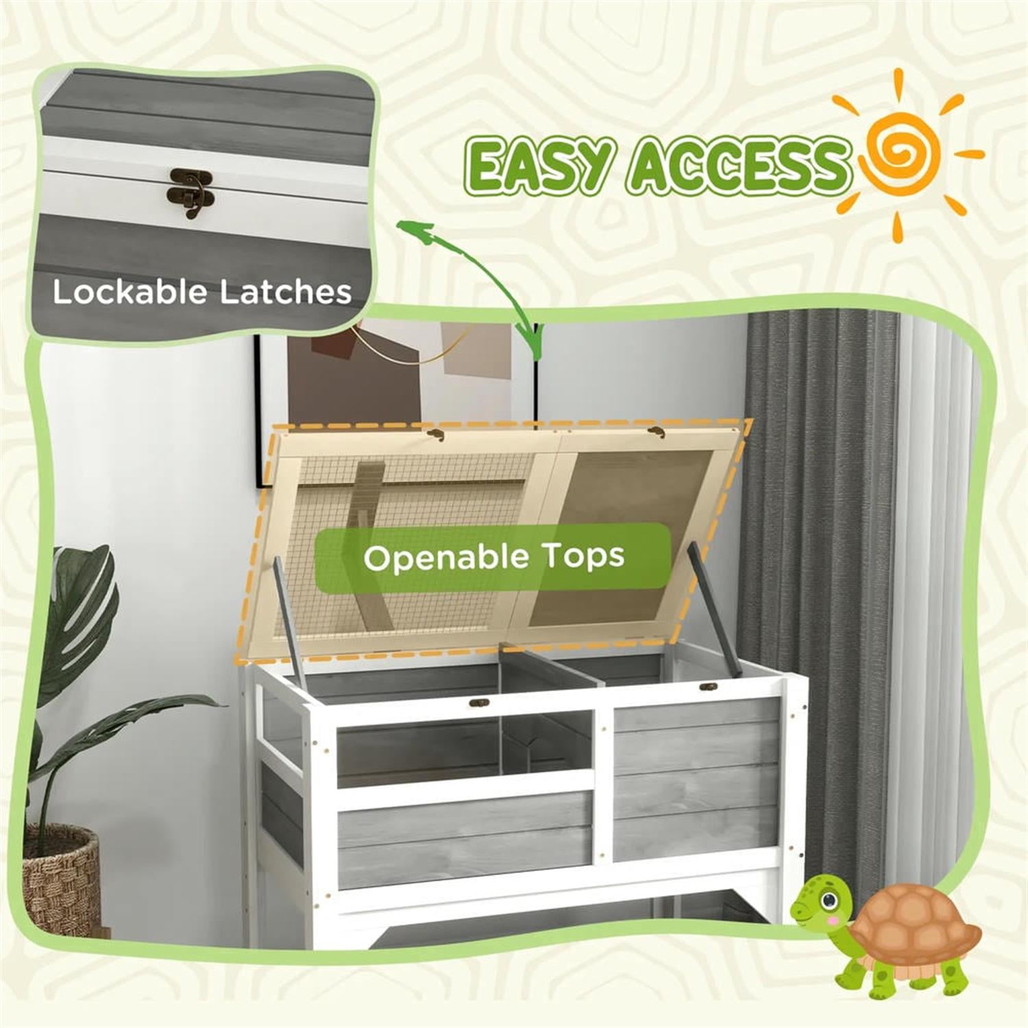resenkos 40.5" Wooden Tortoise House with Lamp Holder, Shelf Storage, Reptile Cage Enclosure for Turtles, Lizards, Snakes, Small Animal Habitats, Light Gray
