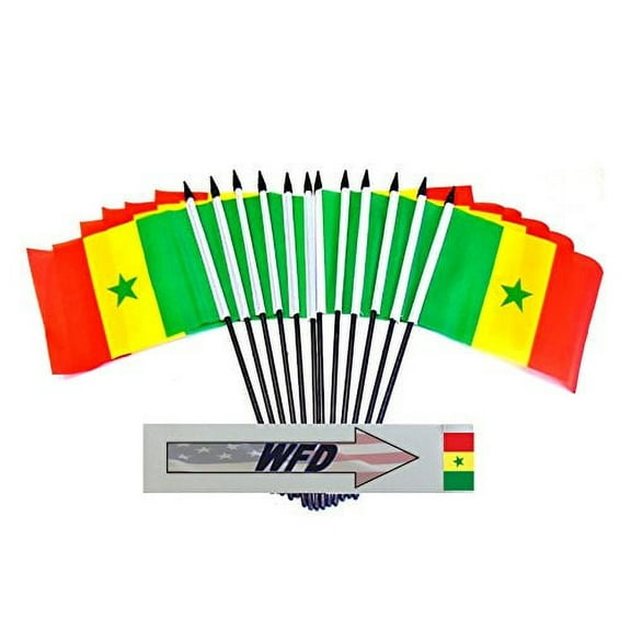 Pack of 12 4"x6" Senegal Polyester Miniature Desk & Little Table Flags, 1 Dozen 4"x 6" Senegalese Small Mini Hand Waving Stick Flags