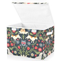 Yayeee Collapsible Cube Storage Bin with Lid Fabric Closet Decorative Basket with Handles, Floral Dogs Pattern