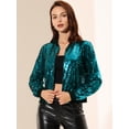 thumbnail image 3 of Chaqueta de Bombardero Allegra K de lentejuelas con Cremallera Y Manga Larga Recortada Blanco M, 3 of 6