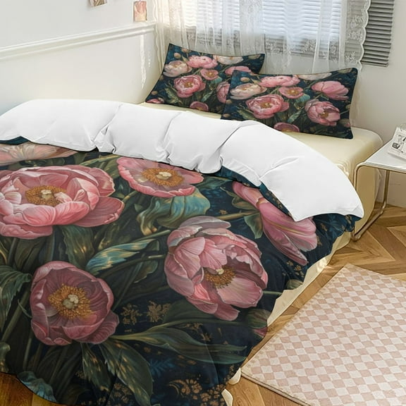 Boho Vintage Floral 3 Pieces Duvet Cover with Zipper Closure,Premium Polyester Lightweight Bedding Set