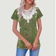 thumbnail image 1 of TaTaai Women‘s Floral Print Spring Top， V Neck Short Sleeve Pullover with Sheer Insert Sleeves， Casual Loose Fit Blouse for Warm Weather Daily Wear Gift, 1 of 5