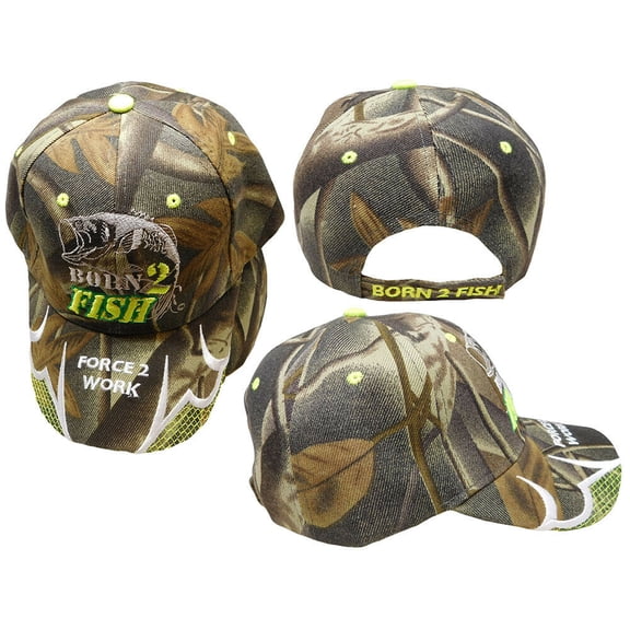 Born 2 ( To ) Fish Forced 2 Work Camouflage Camo Embroidered Cap Hat