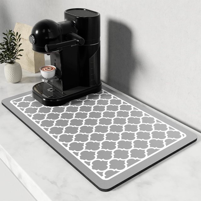 Abstract Geometric Coffee Bar Mat 12x19 Inch Cute Coffee Bar Mats for Espresso Machine Station Hide Stain Rubber Backed Absorbent Drying Pad for Kitchen Counter Modern Design