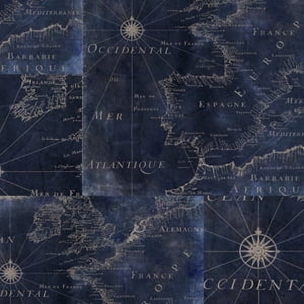 (2 pack) 1 Yard 100% Cotton Nautical Map, Blue, 44" Wide for Quilting & Sewing by David Textiles