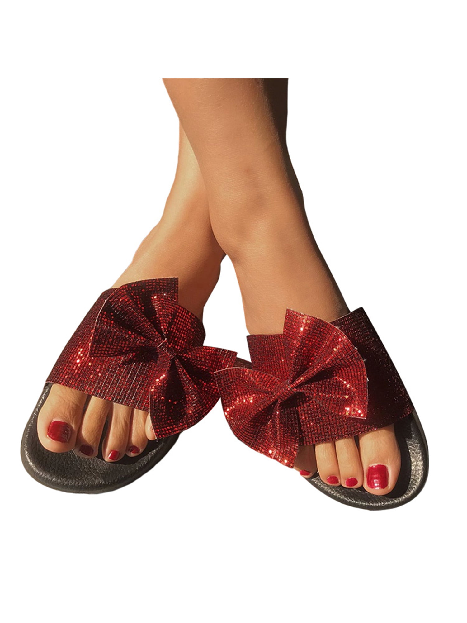 Fashion Women Slippers Slip On Sandals Bowknot Flat Mule Slides Espadrille Shoes 