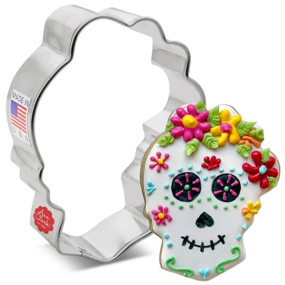Day of the Dead Sugar Skull with Flowers Cookie Cutter 3", Made in USA by Ann Clark